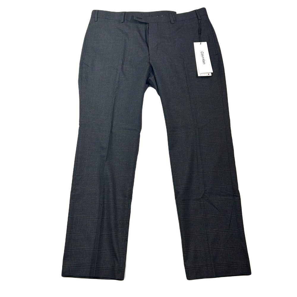 Calvin Klein Performance Dress Pants Mens 38 x 29 Charcoal Plaid‎ Slim-Fit NEW